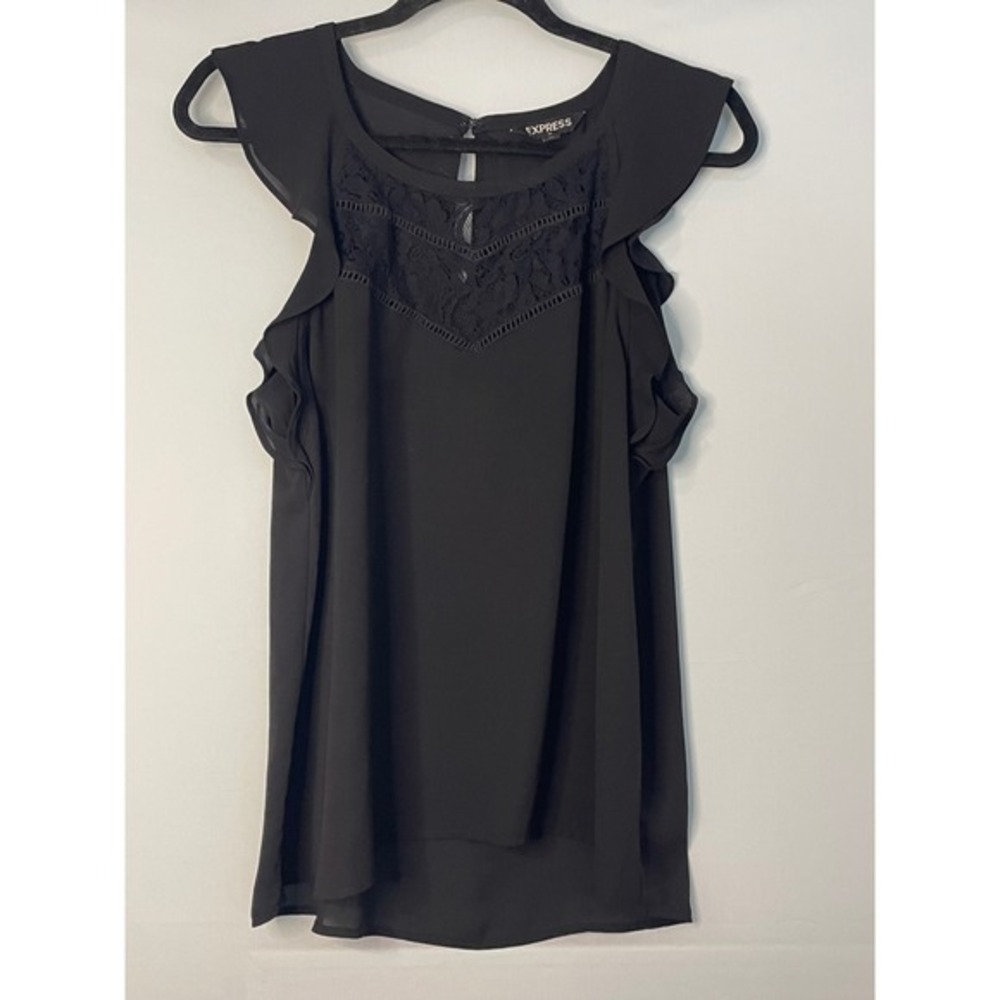 Express Black Lace Trim Ruffle Cold‎ Shoulder Blouse Women's Size Medium